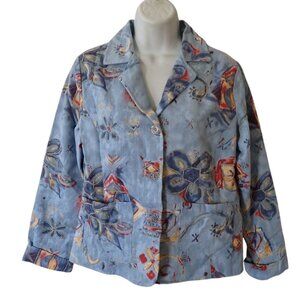 Parsley & Sage‎ Floral Blazer Jacket women S Blue Art To Wear Boho Casual